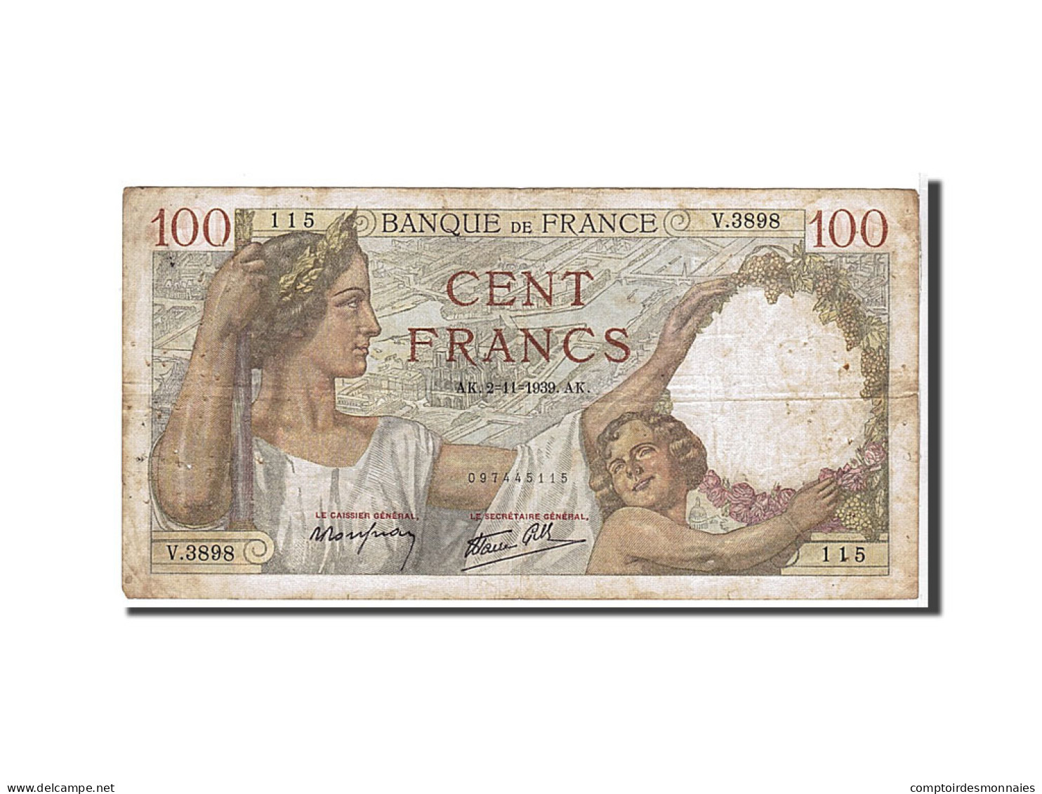 Billet, France, 100 Francs, 100 F 1939-1942 ''Sully'', 1939, TB, Fayette:26.13 - 100 F 1939-1942 ''Sully''