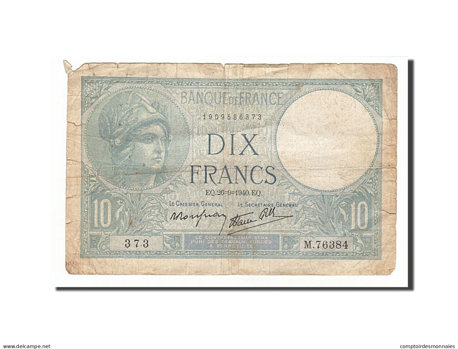 Billet, France, 10 Francs, 10 F 1916-1942 ''Minerve'', 1940, 1940-09-26, B - 10 F 1916-1942 ''Minerve''