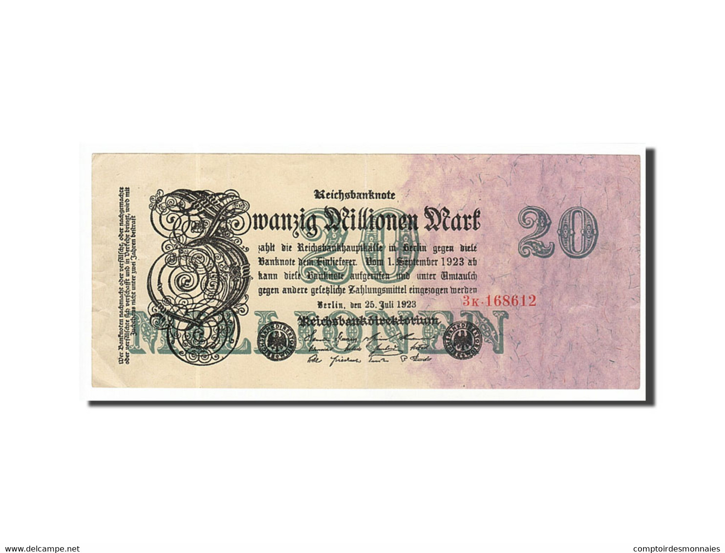 Billet, Allemagne, 20 Millionen Mark, 1923, 1923-07-25, SUP - 20 Mio. Mark