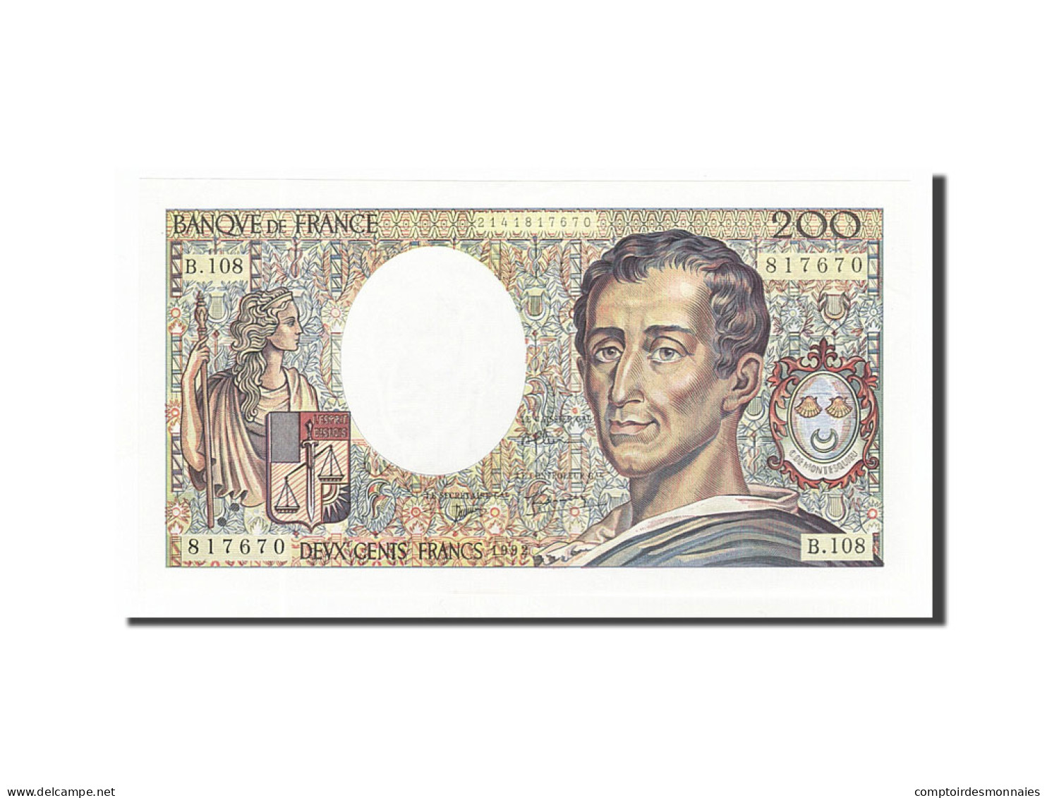 Billet, France, 200 Francs, 200 F 1981-1994 ''Montesquieu'', 1992, SPL - 200 F 1981-1994 ''Montesquieu''