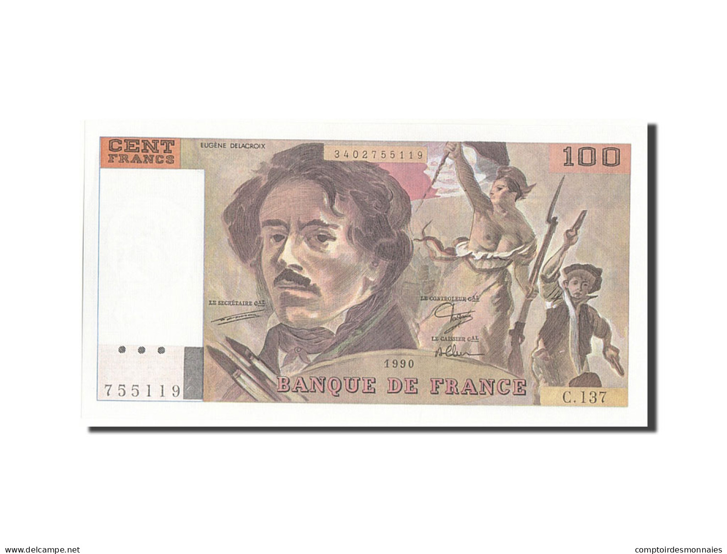 Billet, France, 100 Francs, 100 F 1978-1995 ''Delacroix'', 1990, SPL+ - 100 F 1978-1995 ''Delacroix''