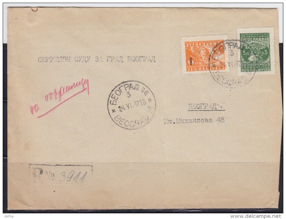 7168. Yugoslavia, 1947, R-letter - Covers & Documents