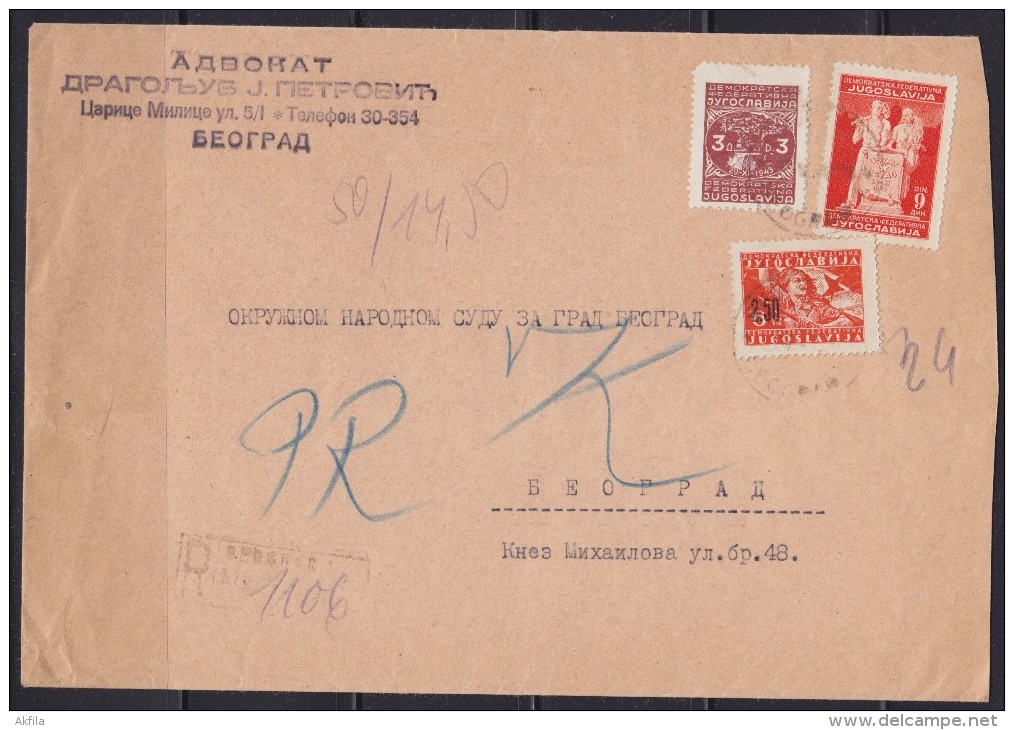 7172. Yugoslavia, 1946, R-letter - Covers & Documents