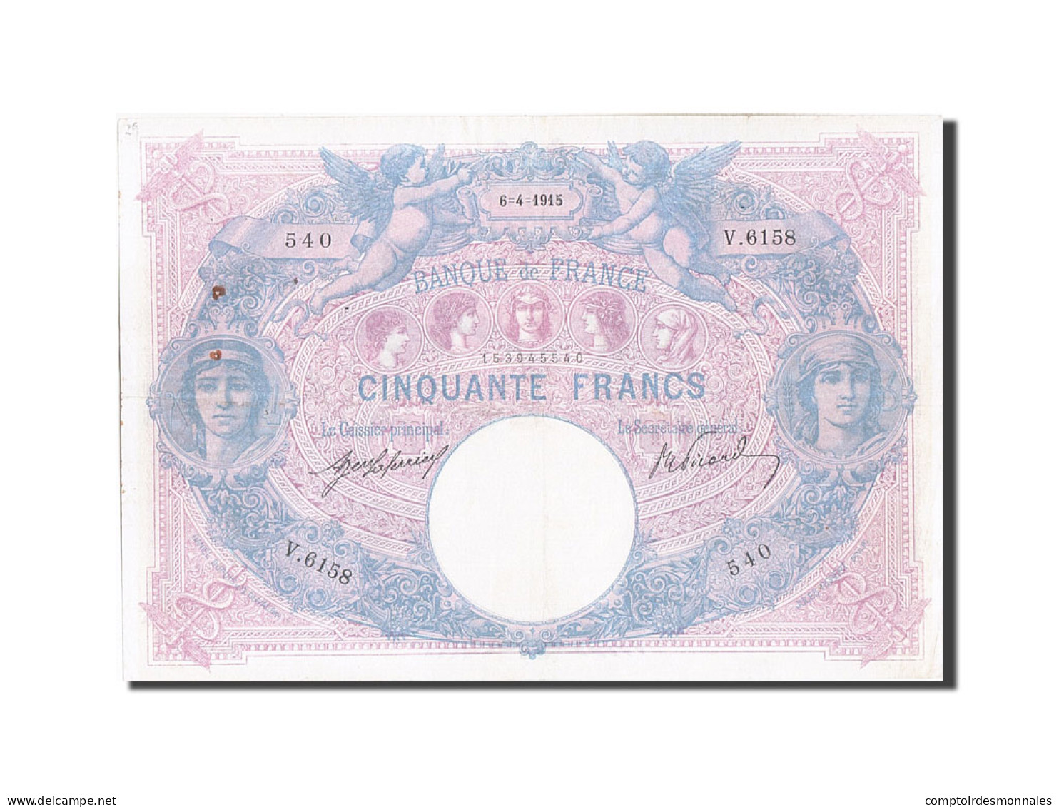 Billet, France, 50 Francs, 50 F 1889-1927 ''Bleu Et Rose'', 1915, 1915-04-06 - 50 F 1889-1927 ''Bleu Et Rose''