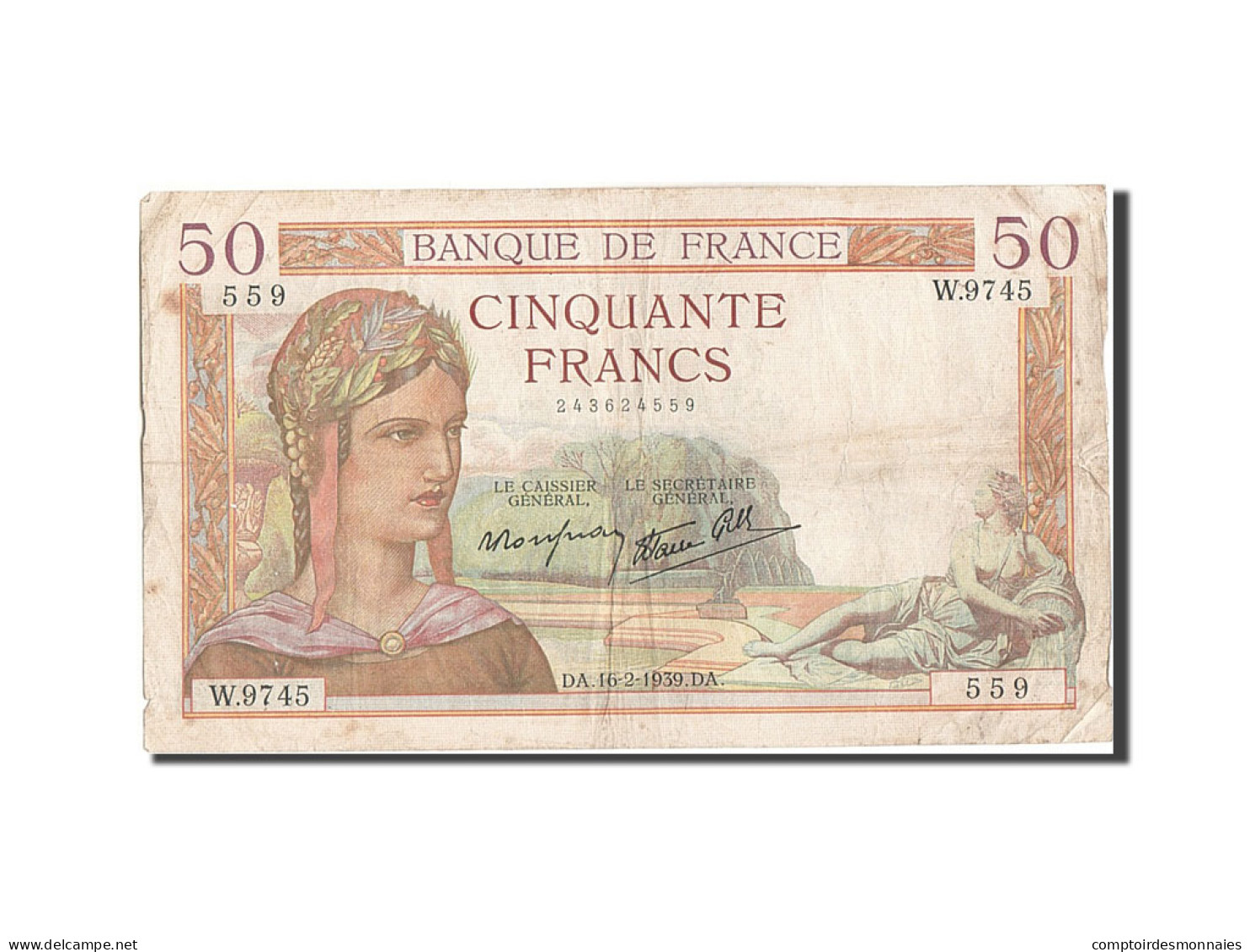 Billet, France, 50 Francs, 50 F 1934-1940 ''Cérès'', 1939, 1939-02-16, TB - 50 F 1934-1940 ''Cérès''