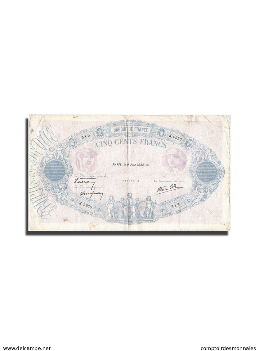 Billet, France, 500 Francs, 500 F 1888-1940 ''Bleu Et Rose'', 1938, 1938-06-09 - 500 F 1888-1940 ''Bleu Et Rose''