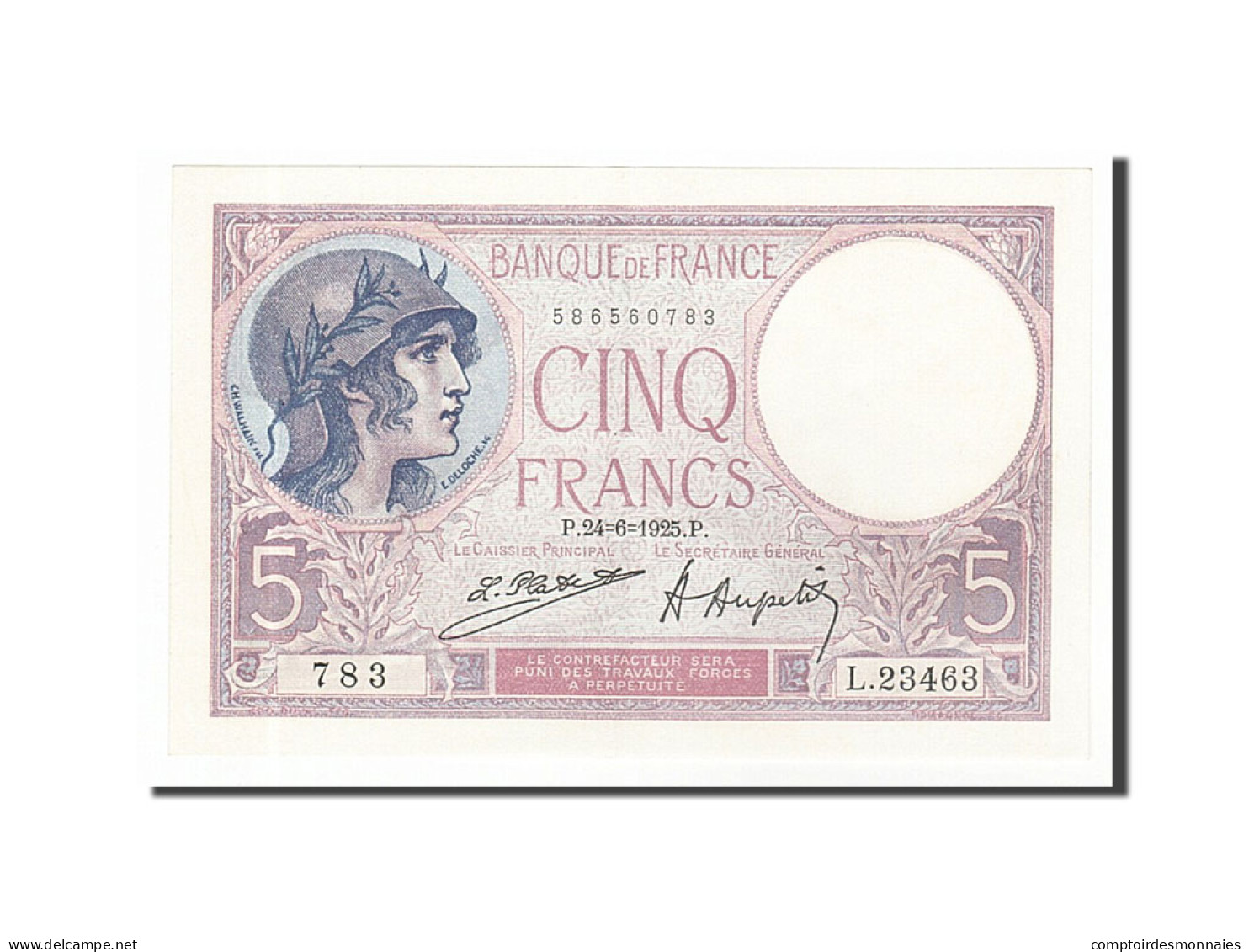 Billet, France, 5 Francs, 5 F 1917-1940 ''Violet'', 1925, 1925-06-24, SUP+ - 5 F 1917-1940 ''Violet''