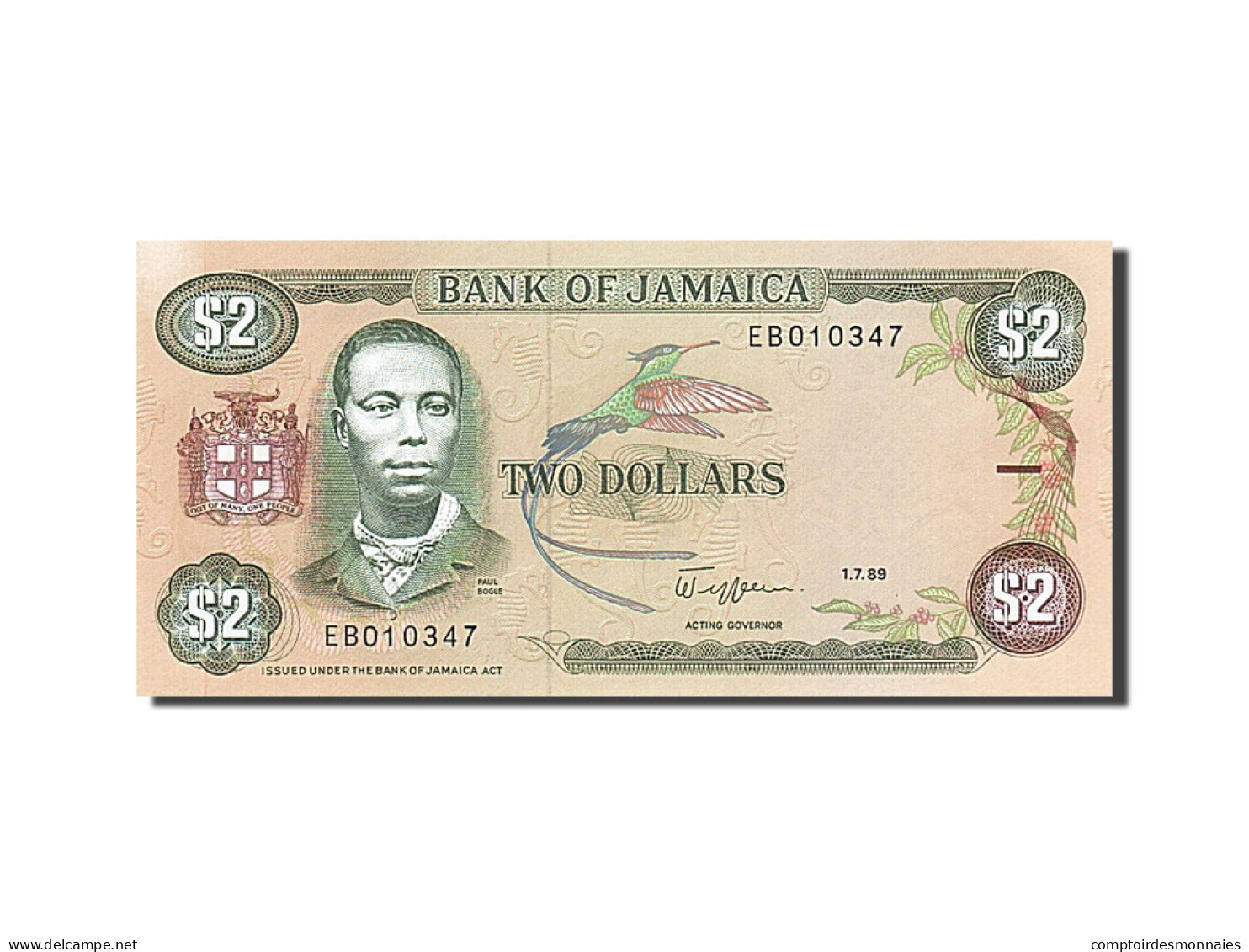 Billet, Jamaica, 2 Dollars, 1989, 1989-07-01, NEUF - Jamaique