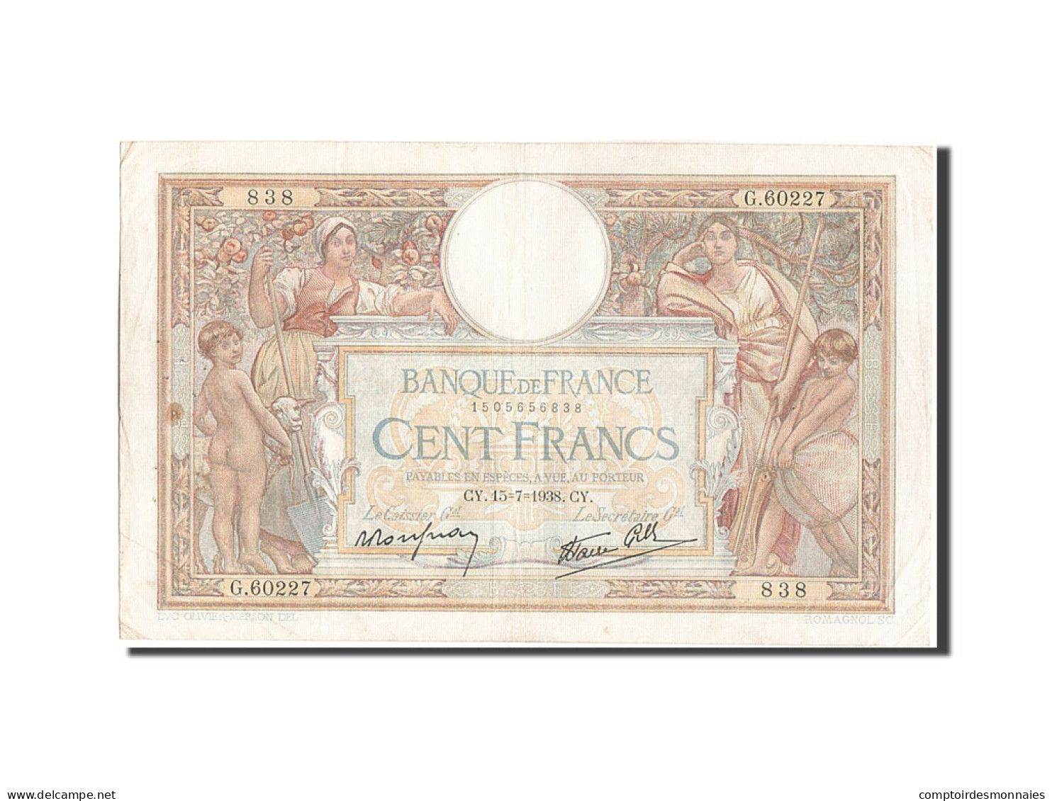 Billet, France, 100 Francs, 100 F 1908-1939 ''Luc Olivier Merson'', 1938 - 100 F 1908-1939 ''Luc Olivier Merson''