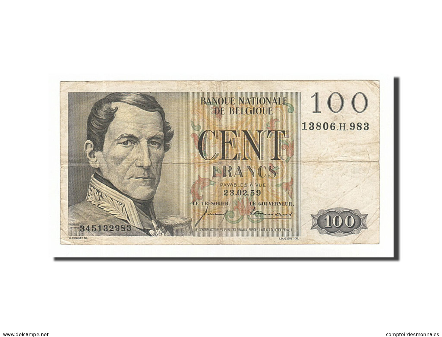 Billet, Belgique, 100 Francs, 1959, 1959-02-23, TB - 100 Francos