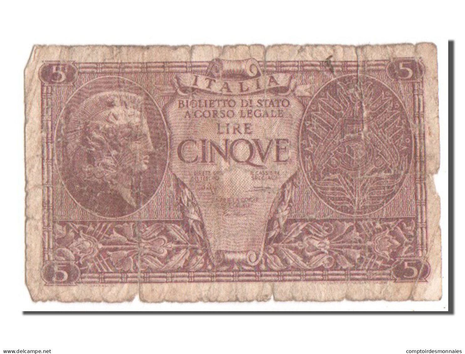 Billet, Italie, 5 Lire, 1944, B - Regno D'Italia – 5 Lire