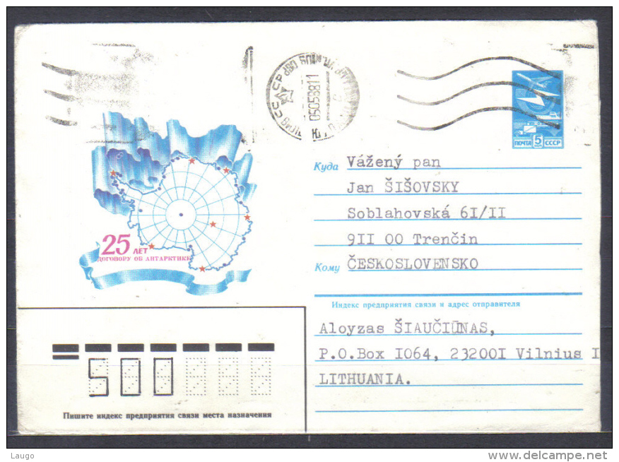 Russia Postal Stationery  Cover  25th Anniversary  Antarctic  Agreement  , Arctic Map   Posted 1988  To Czechoslovakia - Events & Commemorations