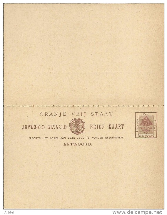 SUDAFRICA ESTADO ORANGE ENTERO POSTAL DOBLE - Orange Free State (1868-1909)