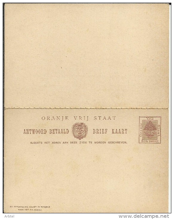 SUDAFRICA ESTADO ORANGE ENTERO POSTAL DOBLE - Orange Free State (1868-1909)