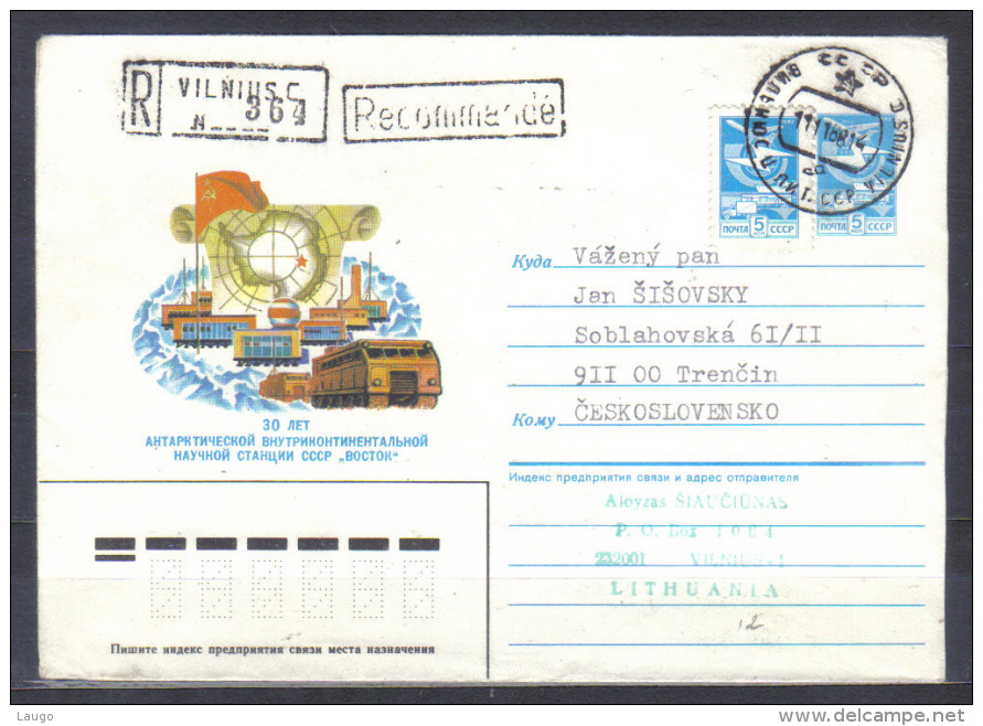 Russia Postal Stationery  Cover  30th Anniversary Russian Arctic Station Vostok   Posted 1988  To Czechoslovakia - Événements & Commémorations