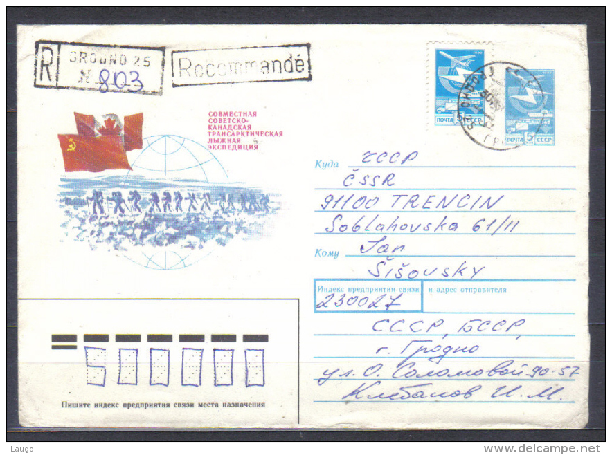 Russia Postal Stationery  Cover  Russia - Canada Ski Arctic Expedition   Posted 1988  To Czechoslovakia - Events & Commemorations