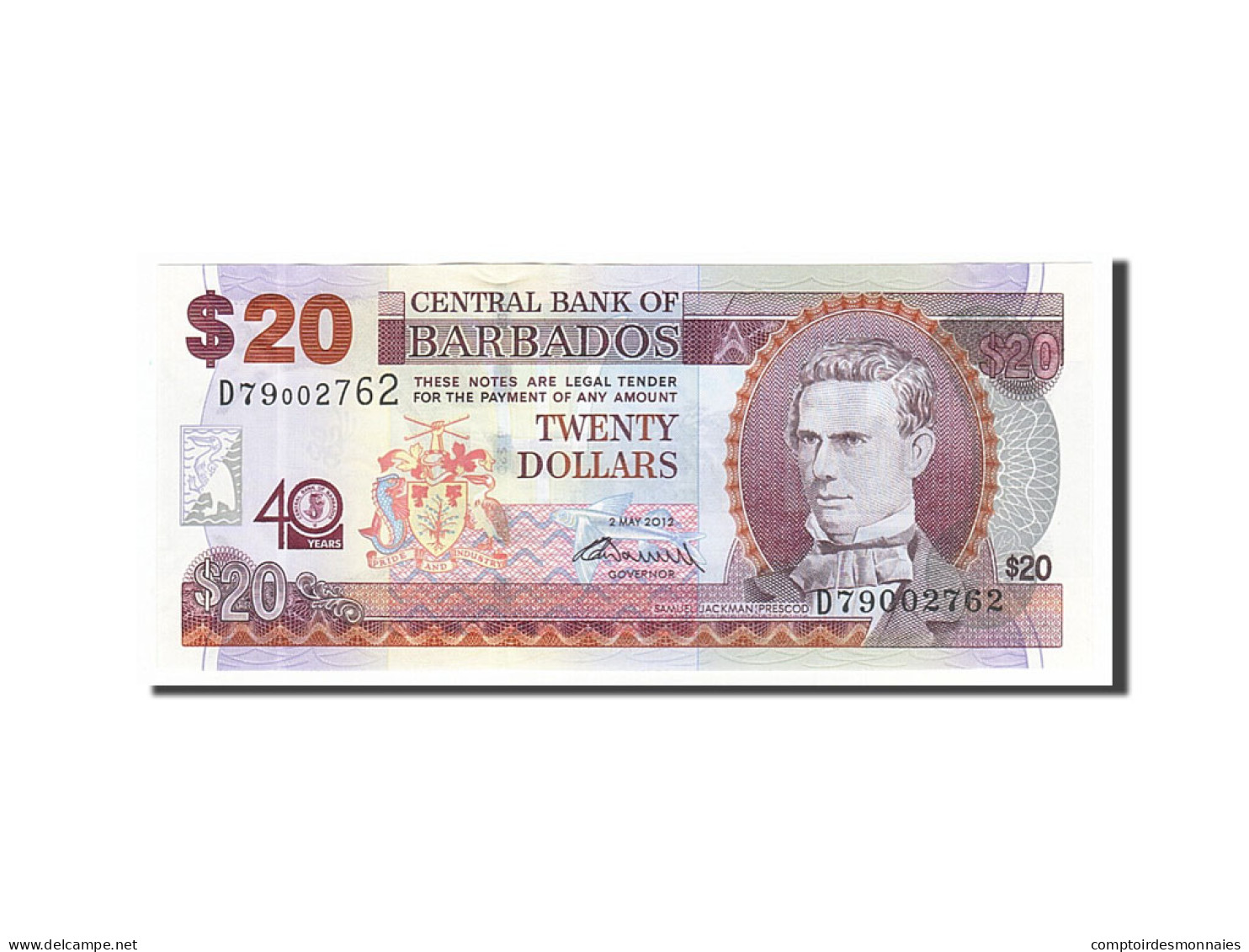 Billet, Barbados, 20 Dollars, 2012, 2012-05-02, NEUF - Barbados (Barbuda)