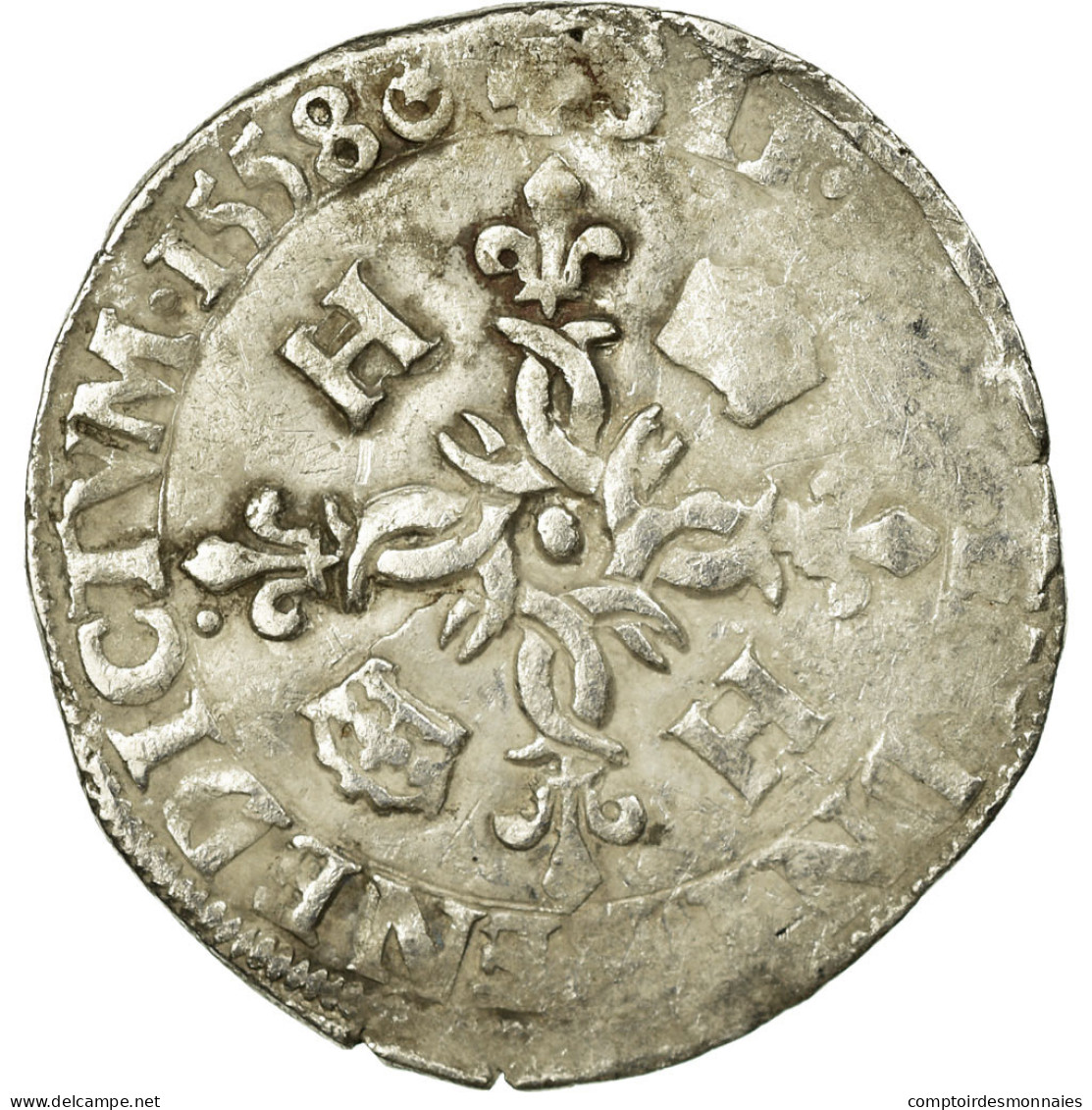 Monnaie, France, Douzain Aux Croissants, 1558, Paris, TB+, Billon, Sombart:4380 - 1547-1559 Henri II