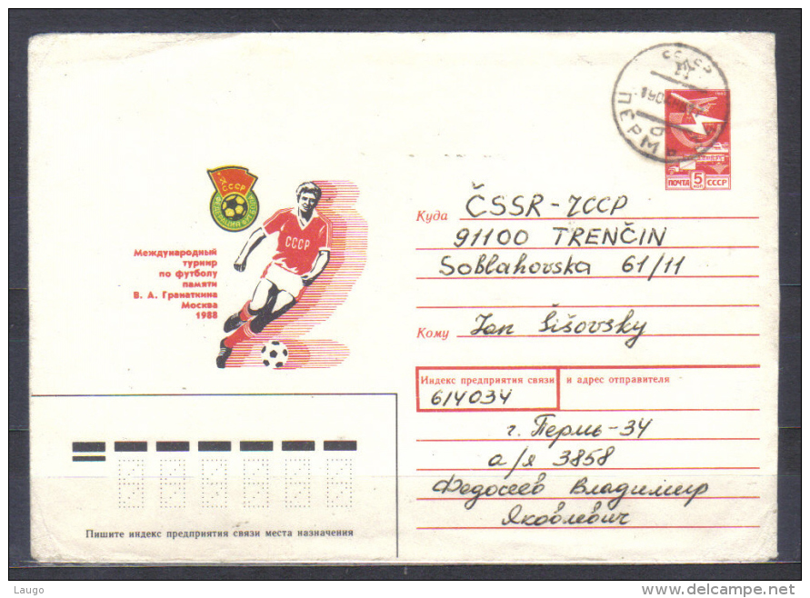 Russia Postal Stationery  Cover Soccer Tournament Granatkina Moscow 1988  Posted 1988  To Czechoslovakia - Briefe U. Dokumente