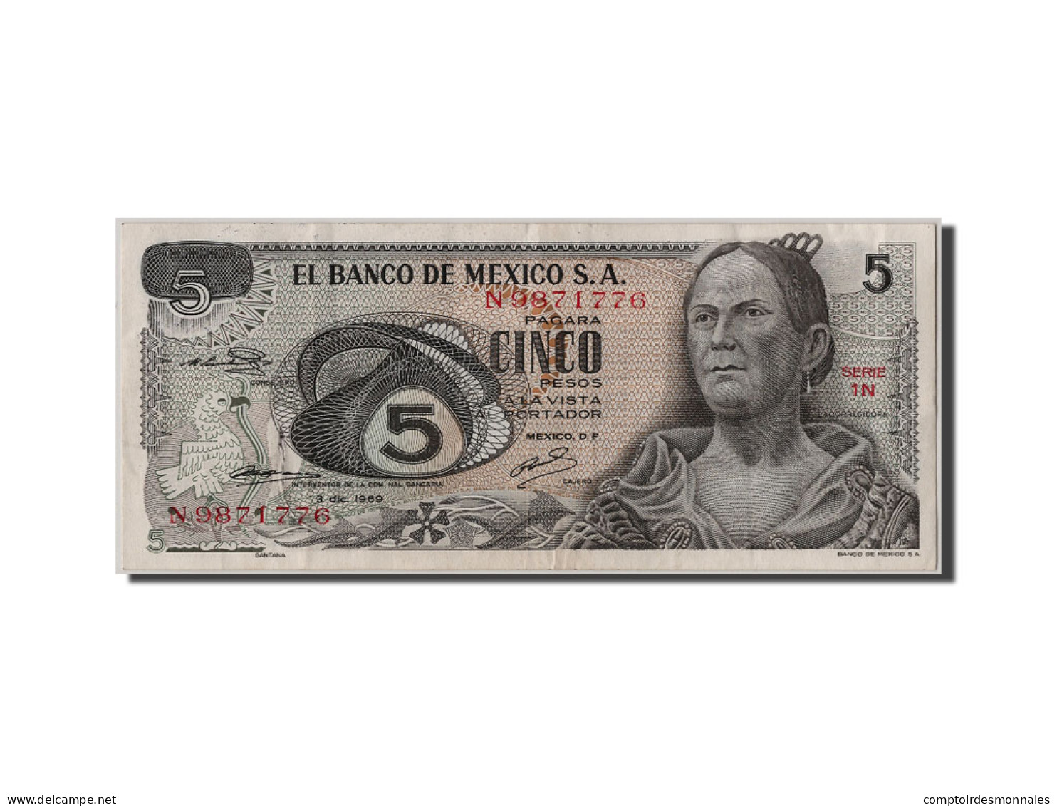 Billet, Mexique, 5 Pesos, 1969, 1969-12-03, SUP - Mexique