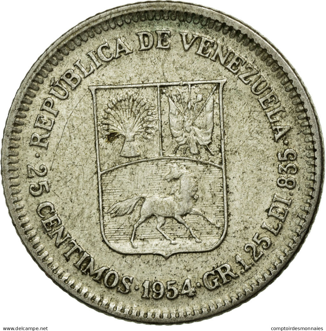 Monnaie, Venezuela, 25 Centimos, 1954, SUP, Argent, KM:35 - Venezuela