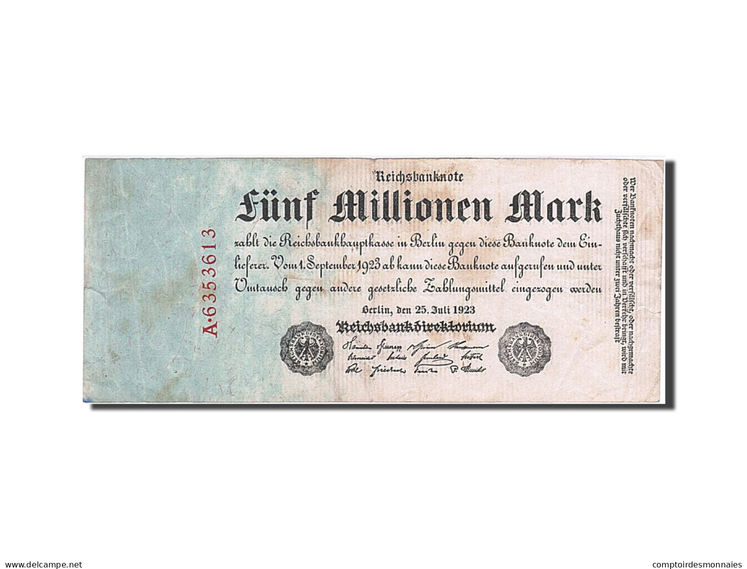 Billet, Allemagne, 5 Millionen Mark, 1923, 1923-07-25, TTB - 5 Millionen Mark