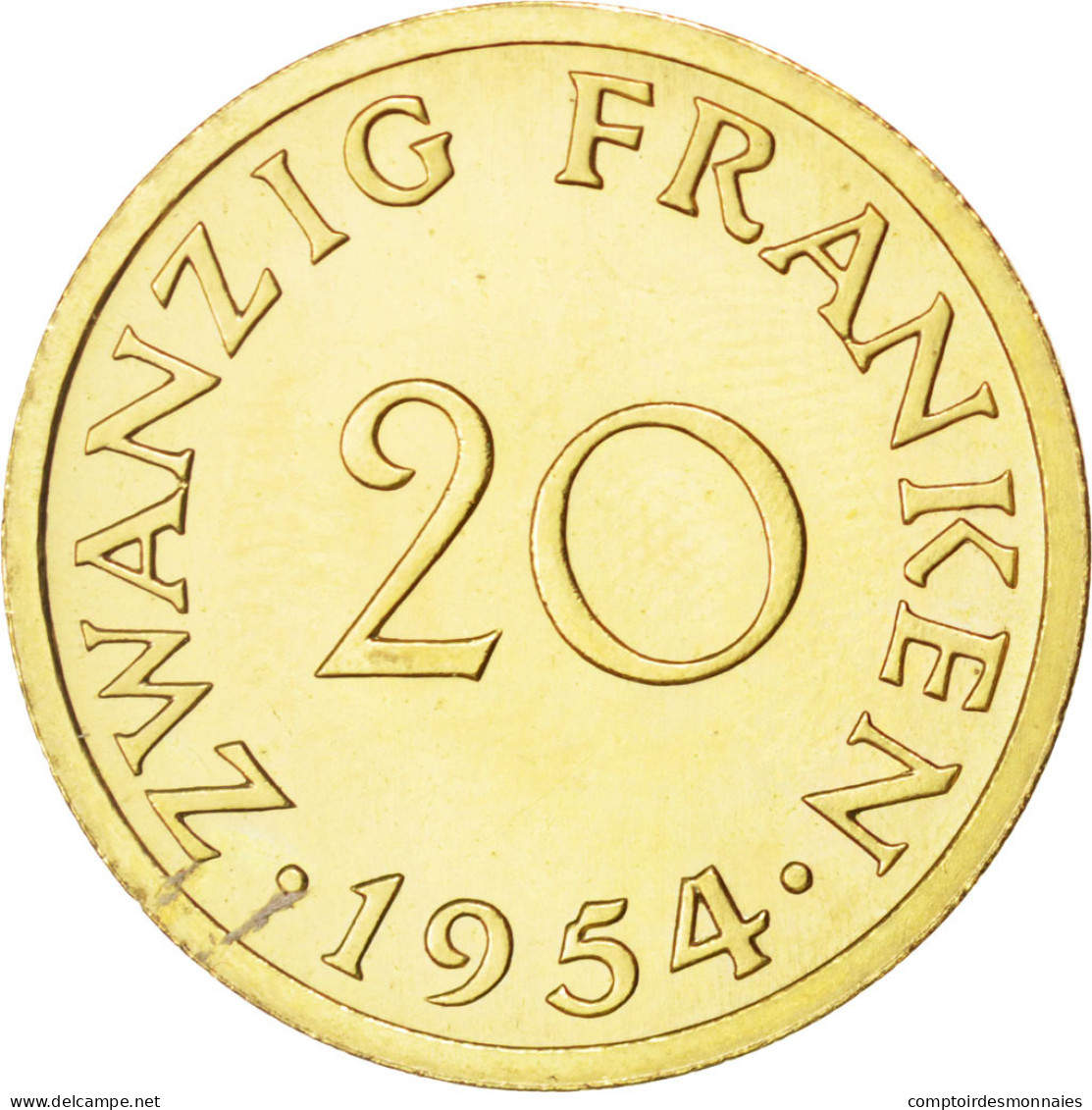 Monnaie, SAARLAND, 20 Franken, 1954, Paris, SUP, Aluminum-Bronze, KM:E3 - Saar