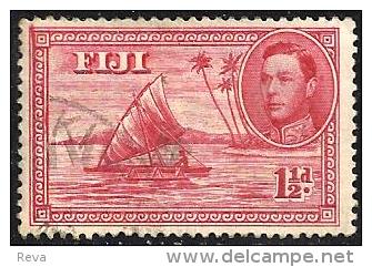 FIJI ISLANDS BRITISH PICTORIALBOAT KGVI HEAD 1&1/2 P RED USEDH 1938 SG252a POSTMARK LEFT READ DESCRIPTION!! - Fiji (...-1970)