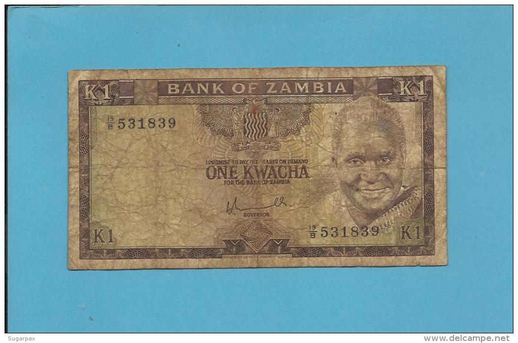 ZAMBIA - 1 KWACHA - ND ( 1976 ) - Pick 19.a - Sign. 5 - President K. KAUNDA - 2 Scans - Zambie