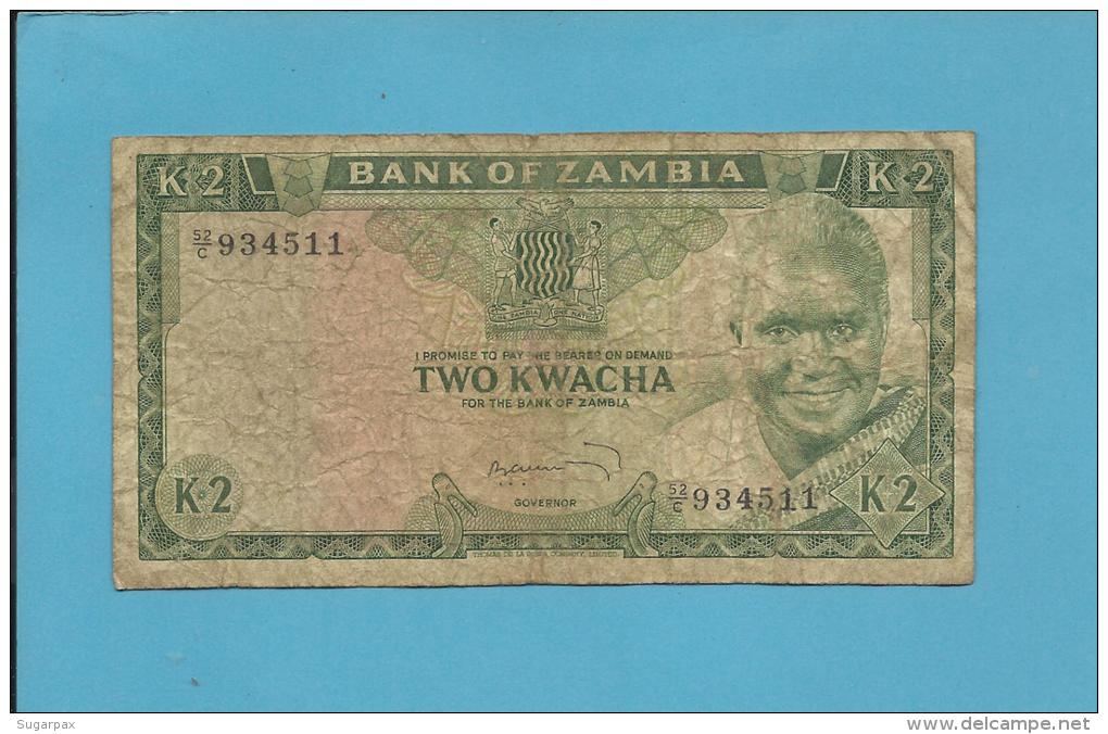 ZAMBIA - 2 KWACHA - ND ( 1974 ) - Pick 20.a - Sign. 4 - President K. KAUNDA - 2 Scans - Zambia