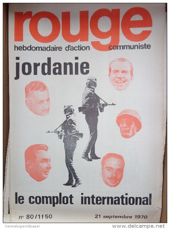 HEBDOMADAIRE ACTION  COMMUNISTE - ROUGE- N° 80- 21 -9-1970-JORDANIE LE COMPLOT INTERNATIONAL-HUSSEIN-DAYAN-NASSER-NIXON - 1950 à Nos Jours