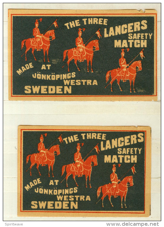 2 Alte Große Zündholzetiketten Aus Schweden, THE THREE LANCERS. - Luciferdozen - Etiketten