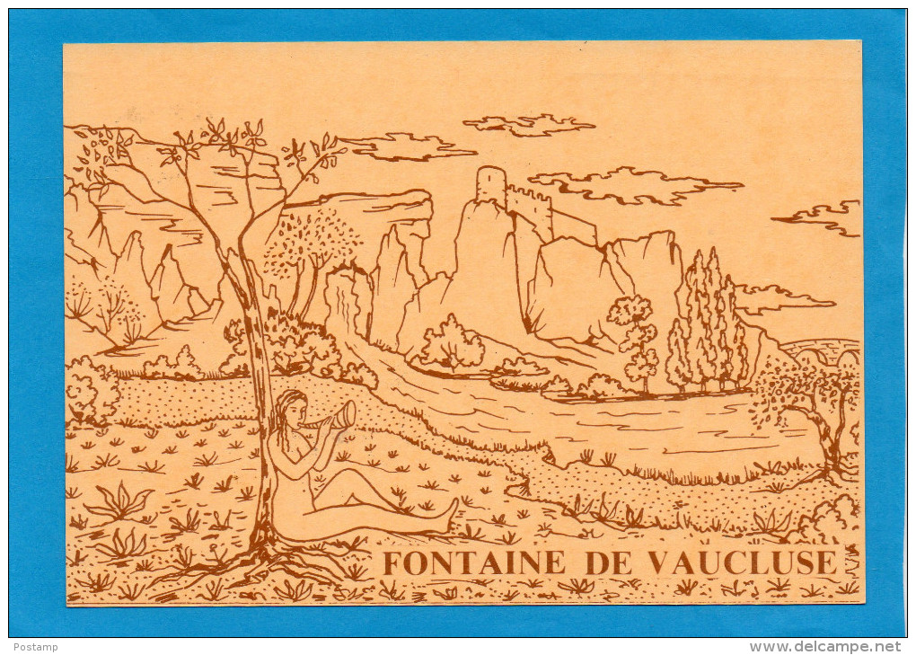 Vignette "Fontaine  De Vaucluse" Sur Cpa Illustrée -Pétrarque+ Muse+oblitération +flamme Grand Site  National -1986 - Tourism (Labels)