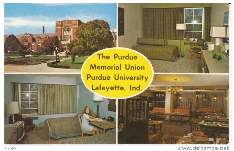 Lafayette Indiana, Purdue University, Memorial Union, Guest Room Interior View, C1970s Vintage Postcard - Lafayette