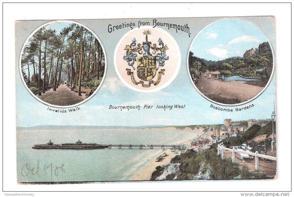 UNUSUAL GREETINGS FROM BOURNEMOUTH HERALDRY PIER USED 1906 BOURNEMOUTH - Bournemouth (bis 1972)