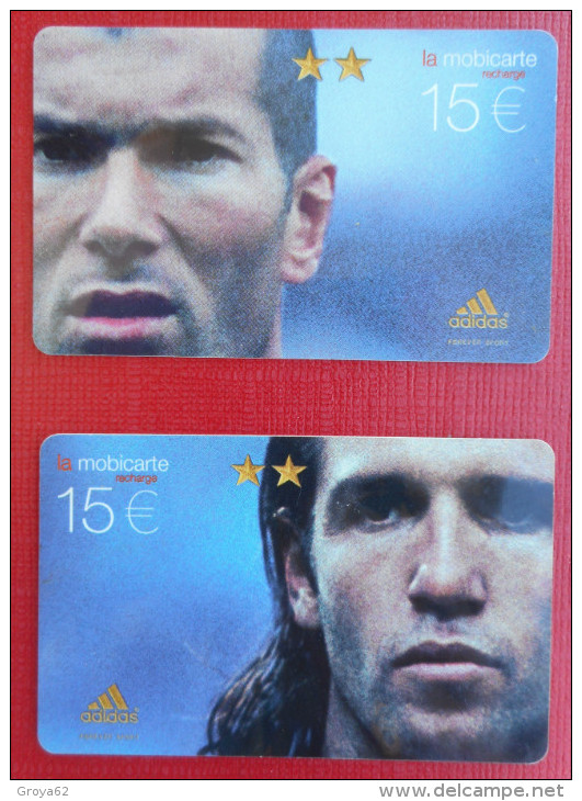 Lot De 2 Télécartes Mobicarte FOOTBALL Equipe De France  ZIDANE Et CANDELA (ADIDAS) - Sport