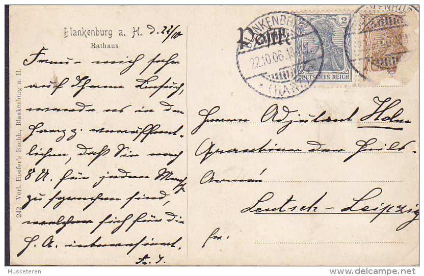 Germany Deutsches Reich PPC Blankenberg A. H. Rathaus BLANKENBERG (Harz) 1906 To LEUTZSCH (2 Scans) - Blankenburg