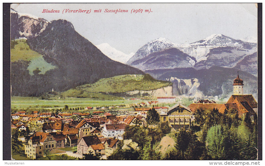 Austria PPC Bludenz Voralberg Mit Scesaplana FÜSEN 1923 Germany Deutschs Reich Stamps To Denmark (2 Scans) - Bludenz