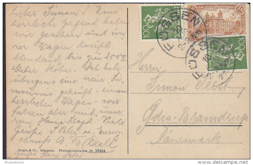 Austria PPC Bludenz Voralberg Mit Scesaplana FÜSEN 1923 Germany Deutschs Reich Stamps To Denmark (2 Scans) - Bludenz