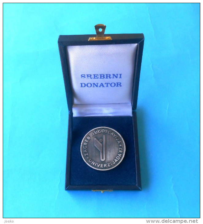 ZAGREB SUMMER UNIVERSIADE 1987 (FISU) * Official Silver Plated Medal In Box For SILVER DONOR * Universiadi Universiada - Apparel, Souvenirs & Other