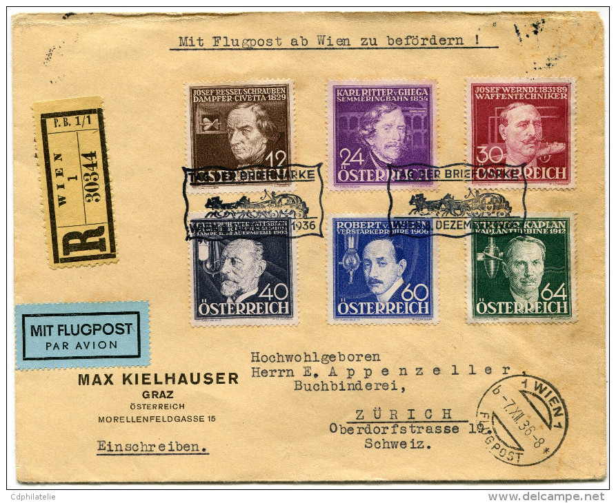 AUTRICHE LETTRE RECOMMANDEE PAR AVION DEPART WIEN 7.XII.36 FLUGPOST POUR LA SUISSE - Andere & Zonder Classificatie