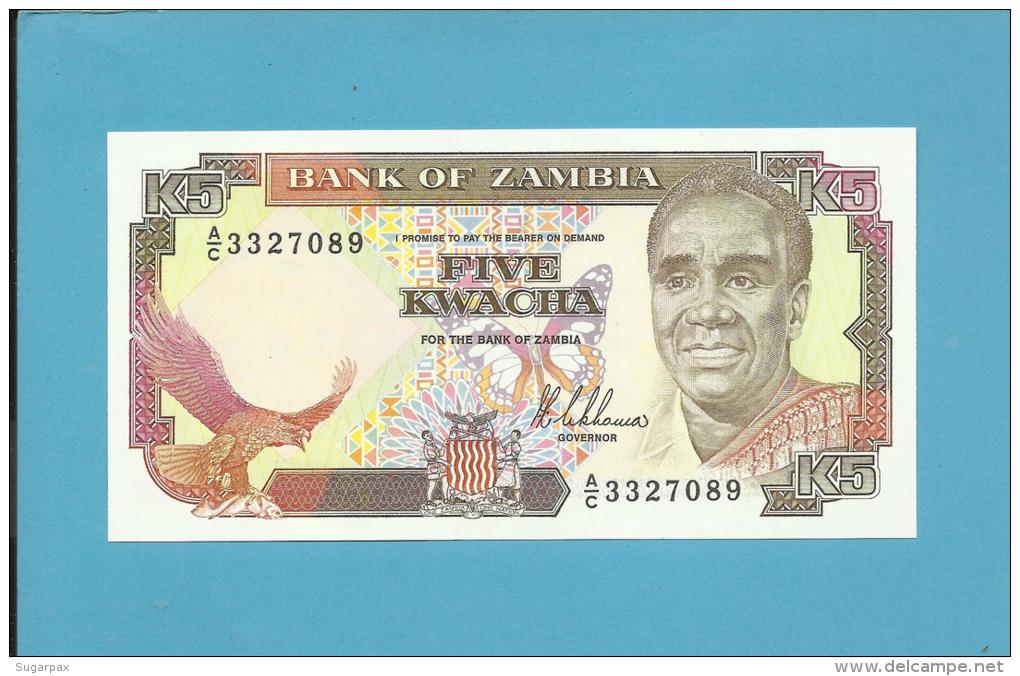 ZAMBIA - 5 KWACHA - ND ( 1989 ) - Pick 30 - Sign. 8 - UNC. - President K. KAUNDA - 2 Scans - Zambia