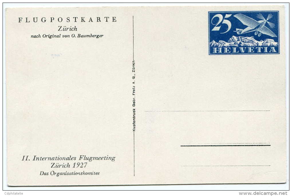 SUISSE ENTIER POSTAL DU MEETING AERIEN INTERNATIONAL DE ZURICH EN 1927 - Altri & Non Classificati