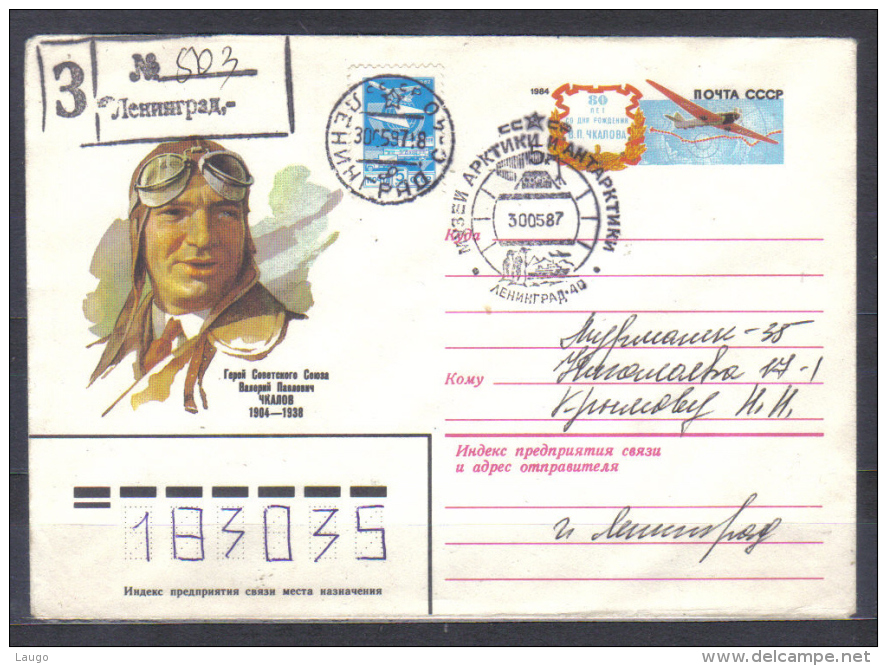 Russia   Postal Stationery  Cover Aeroplane , Pilot Ckalov , Arctic Museum Cancellation 1987 Addressed - Polar Explorers & Famous People