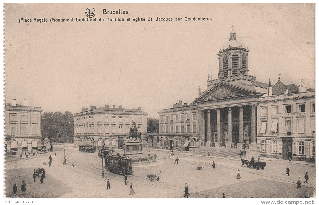 CPA - AK Bruxelles Brüssel Place Royale Monument Godefroid De Bouillon Eglise St Jacques Tram Tramway Belgien Belgique - Public Transport (surface)