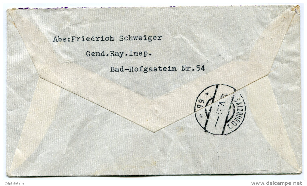 AUTRICHE LETTRE RECOMMANDEE DEPART BAD HOFGASTEIN 11.V.37 TAXEE  A SALZBURG 15.V.37 - Altri & Non Classificati