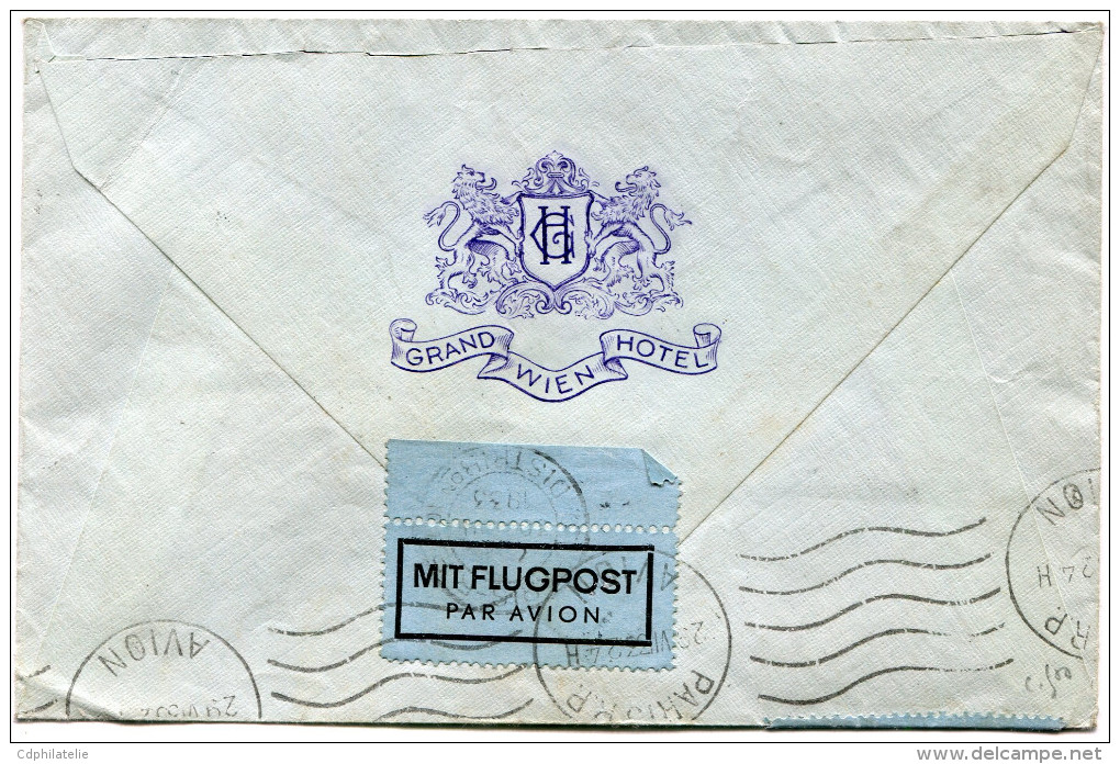 AUTRICHE LETTRE RECOMMANDEE PAR AVION DEPART WIPA WIEN 29.VI.33 FLUGPOST POUR LA FRANCE - Altri & Non Classificati