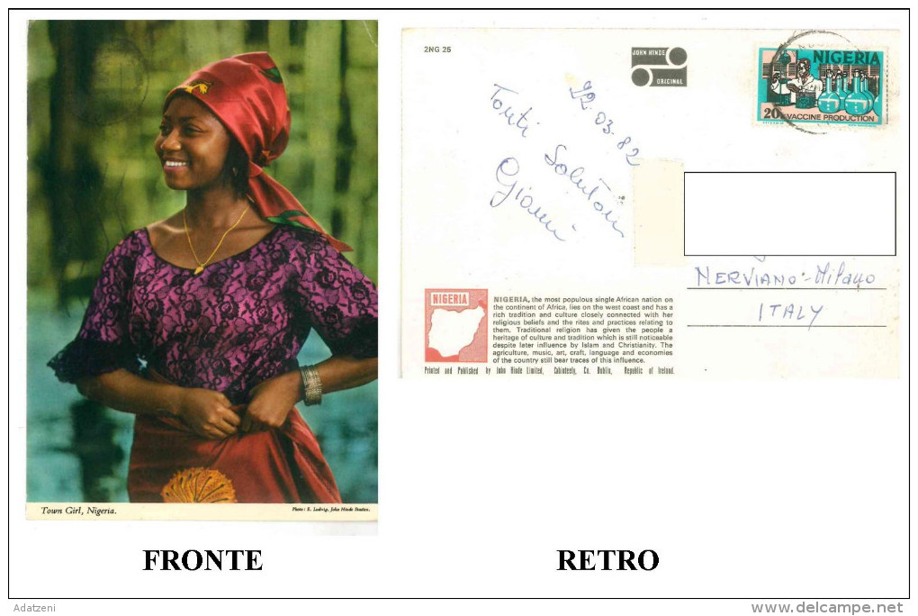 CARTOLINA COLORI NIGERIA – TOWN GIRL VIAGGIATA 1982 VERSO NERVIANO MILANO– INDIRIZZO OSCURATO PER PRIVACY CONDIZIONI BUO - Nigeria