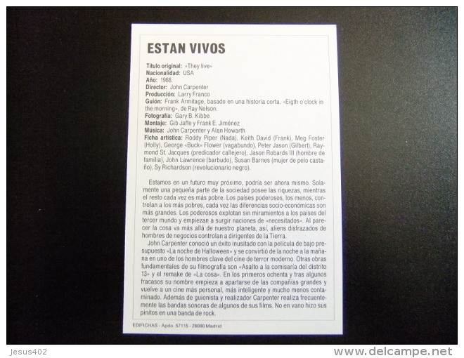 PROGAMA DE CINE - Título : ESTAN VIVOS - THEY LIVE - A&ntilde;o 1988 - Director: JOHN CARPENTER - Publicité Cinématographique