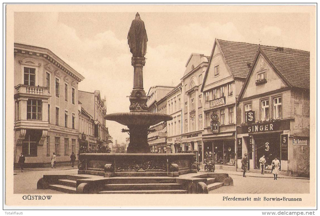 GÜSTROW Pferdemarkt Borwinbrunnen Paul Gutschmidt SINGER Nähmaschinen JESPERSEN TOP-Erhaltung Ungelaufen - Guestrow